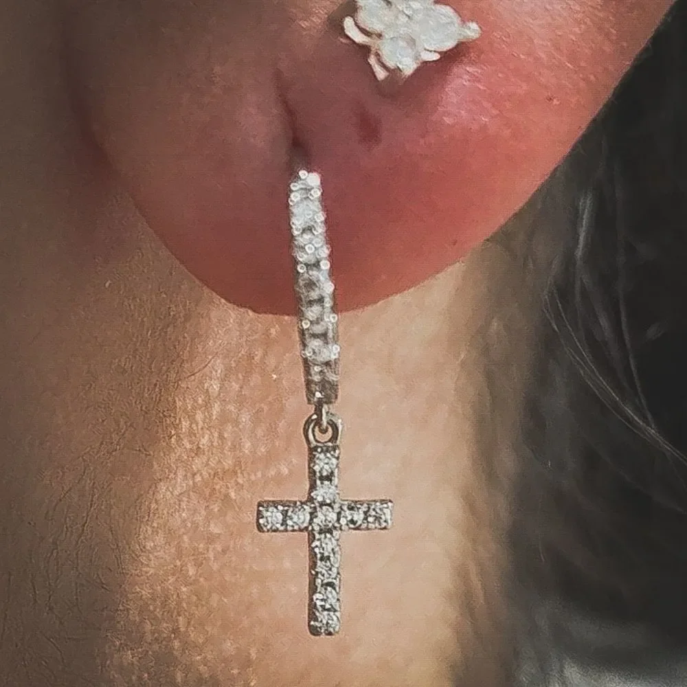 .925 Cross Hoop Earrings